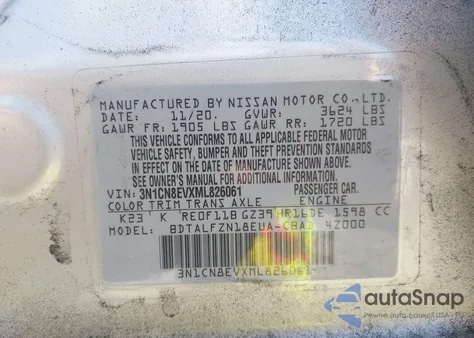 2021 Nissan Versa Sv Xtronic Cvt из США, поврежденный, VIN 3N1CN8EVXML826061